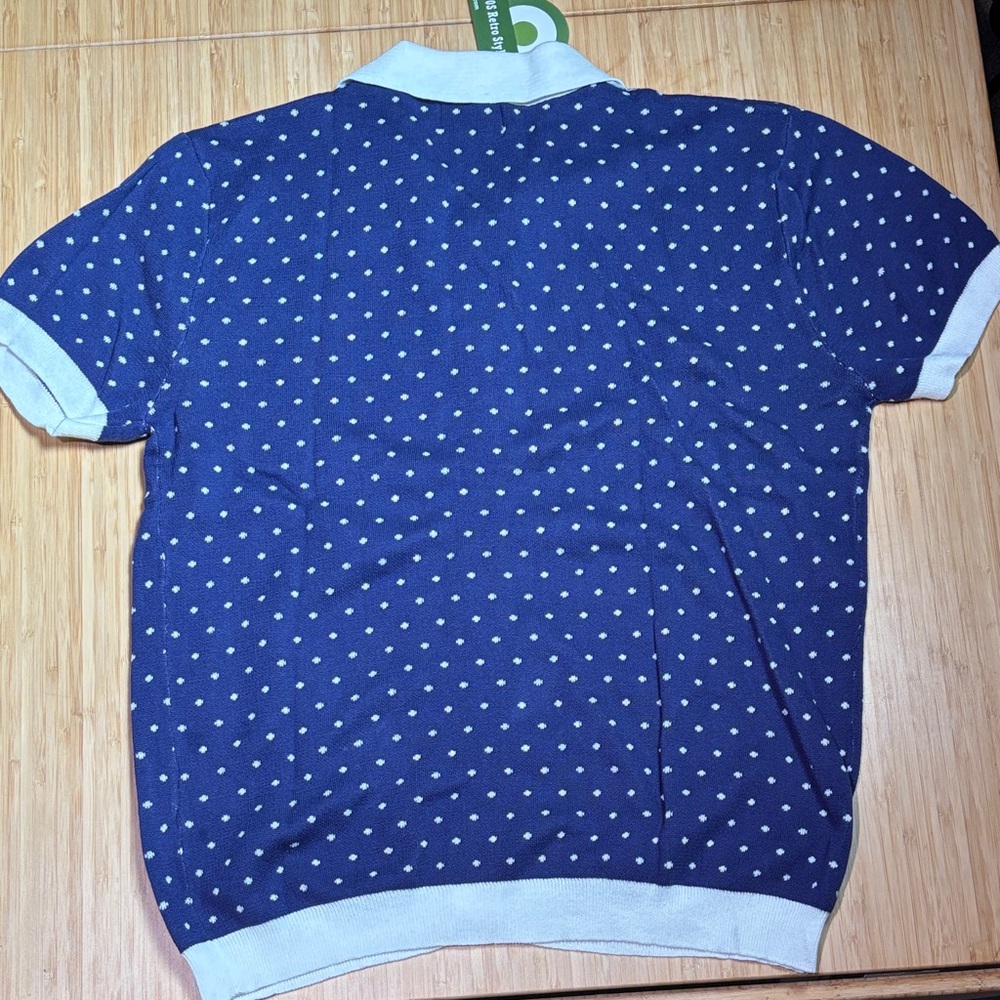 OX Knit Men's Blue Polka Dot Knit Shirt - Picture 3 of 7